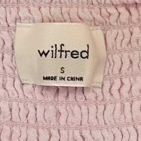 Aritzia Wilfred Novella Pastel Pink Crepe Smocked Crop Top Blouse S Puff Sleeve - Picture 2 of 11